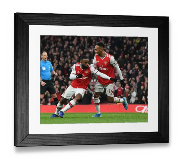 Framed Print : Arsenal: Lacazette and Aubameyang Celebrate Goal Against Southampton (2019-20)
