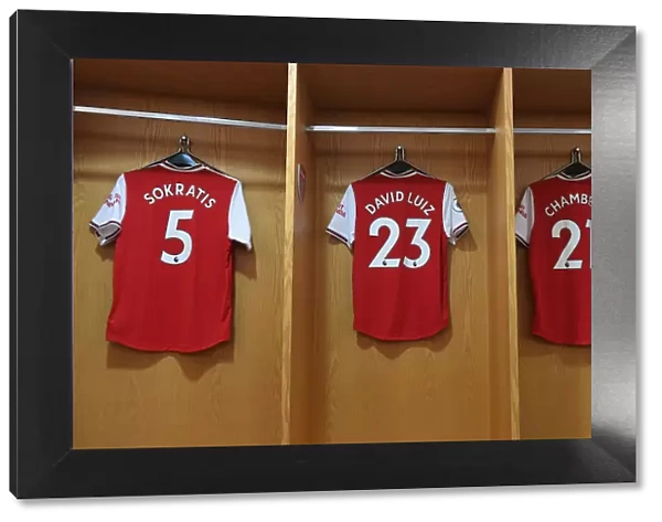 Arsenal Changing Room: Sokratis, David Luiz, and Calum Chambers Ahead of Arsenal v Southampton Match