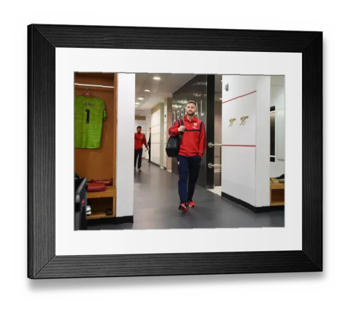 Framed Print : Arsenal FC: Shkodran Mustafi in the Changing Room before Arsenal v Southampton (2019-20)