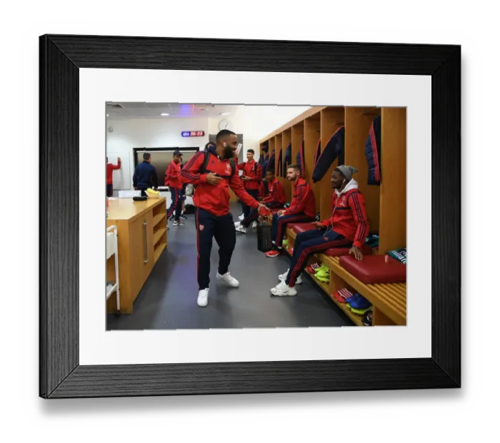Framed Print : Arsenal FC: Pre-Match Huddle - Alex Lacazette and Ainsley Maitland-Niles in the Changing Room (Arsenal v Southampton, 2019-20) Framed Print : Arsenal FC: Pre-Match Huddle - Alex Lacazette and Ainsley Maitland-Niles in the Changing Room (Arsenal v Southampton, 2019-20)