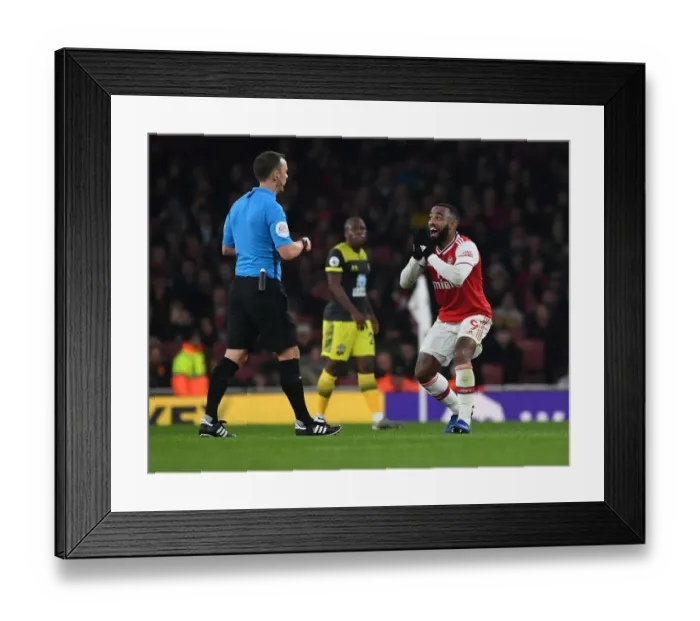 Framed Print : Arsenal vs Southampton: Lacazette Contests Referees Decision in Premier League Clash