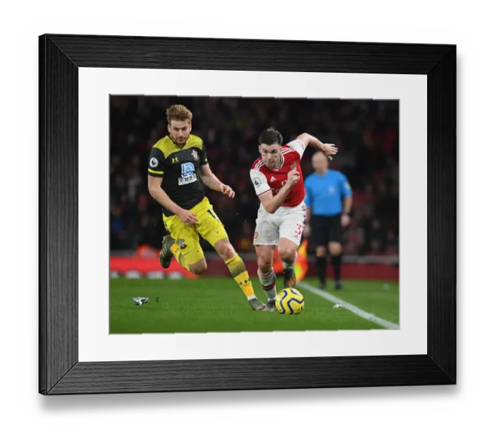 Framed Print : Arsenal's Kieran Tierney Outsmarts Stuart Armstrong: A Premier League Masterclass