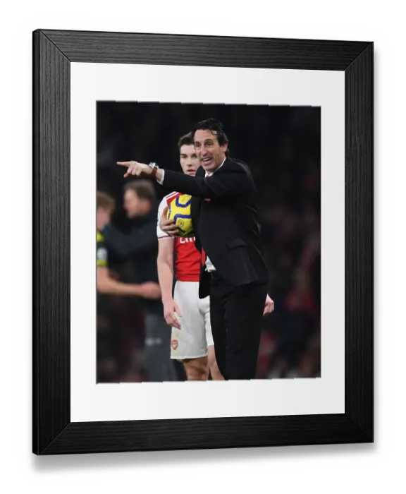 Framed Print : United in Focus: Emery and Tierney's Intense Conversation at Arsenal's Emirates Stadium