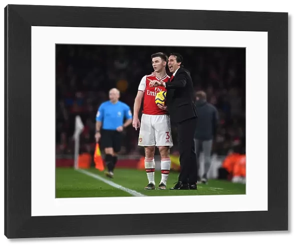 Arsenal's Unai Emery and Kieran Tierney During Arsenal v Southampton Premier League Match
