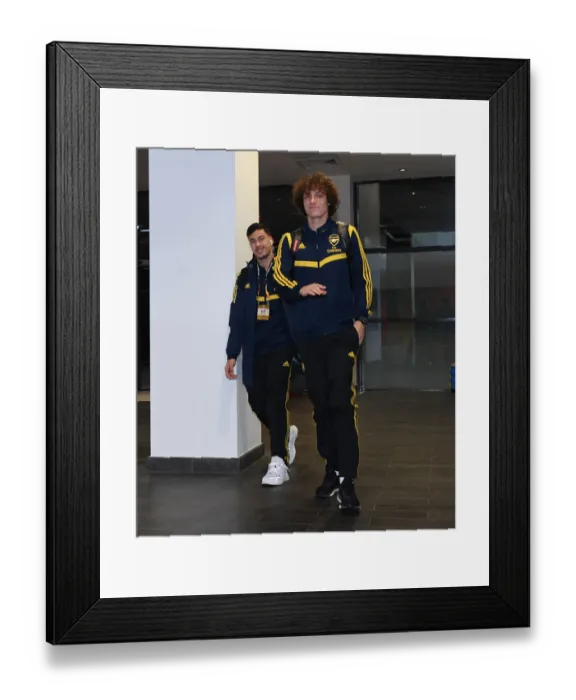 Framed Print : Arsenal's Martinelli and David Luiz Arrive at Emirates Stadium Ahead of Europa League Clash vs Eintracht Frankfurt