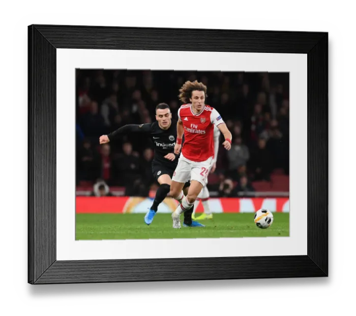 Framed Print : Arsenal's David Luiz Overpowers Eintracht Frankfurt's Filip Kostic in Europa League Clash
