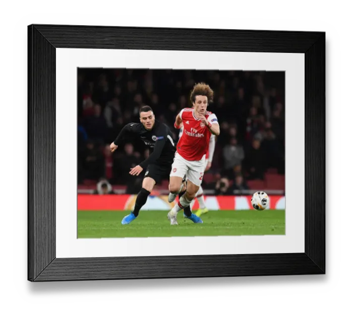 Framed Print : Arsenal's David Luiz Battles Past Eintracht Frankfurt's Filip Kostic in Europa League Clash