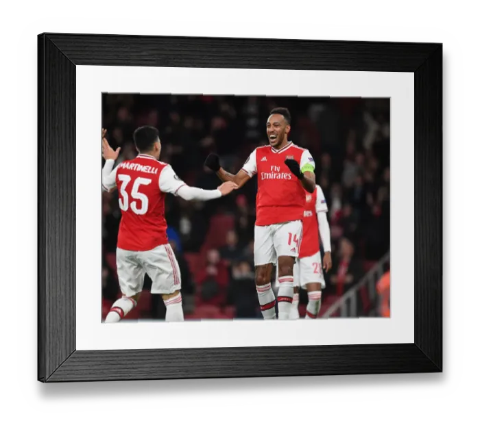 Framed Print : Arsenal's Aubameyang and Martinelli Celebrate Goal in Europa League Clash vs Eintracht Frankfurt