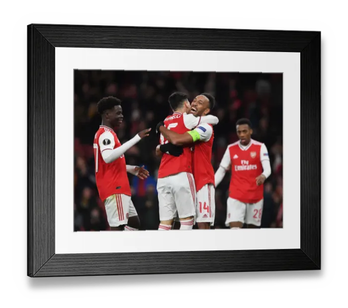 Framed Print : Arsenal Celebrate Aubameyang's Goal Against Eintracht Frankfurt in Europa League Framed Print : Arsenal Celebrate Aubameyang's Goal Against Eintracht Frankfurt in Europa League