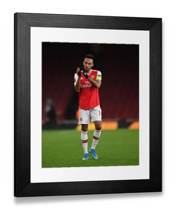 Framed Print : Arsenal's Aubameyang Celebrates with Fans after Europa League Victory over Eintracht Frankfurt Framed Print : Arsenal's Aubameyang Celebrates with Fans after Europa League Victory over Eintracht Frankfurt