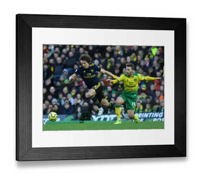 Framed Print : David Luiz vs. Tom Trybull: Clash in the Premier League between Norwich City and Arsenal FC
