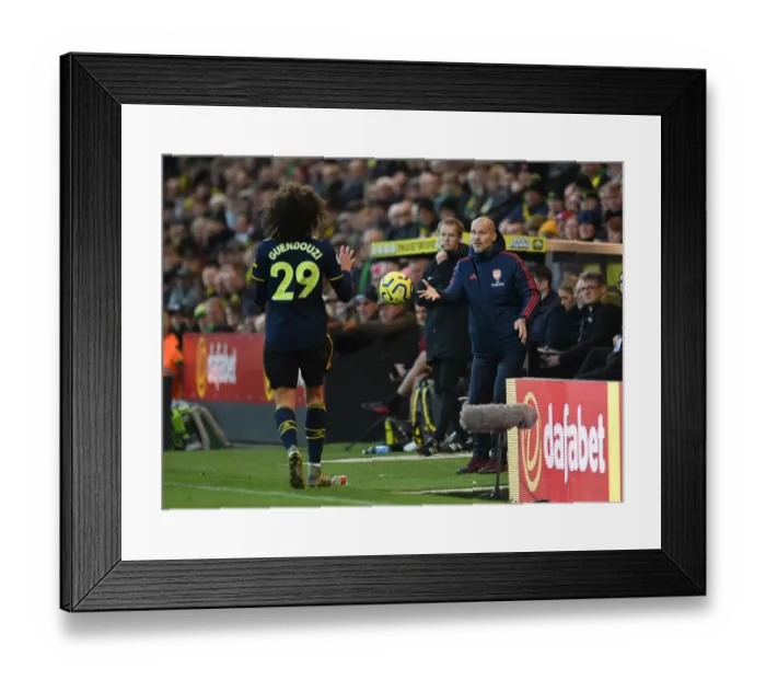 Framed Print : Arsenal's Interim Boss Ljungberg Encourages Guendouzi at Norwich Match