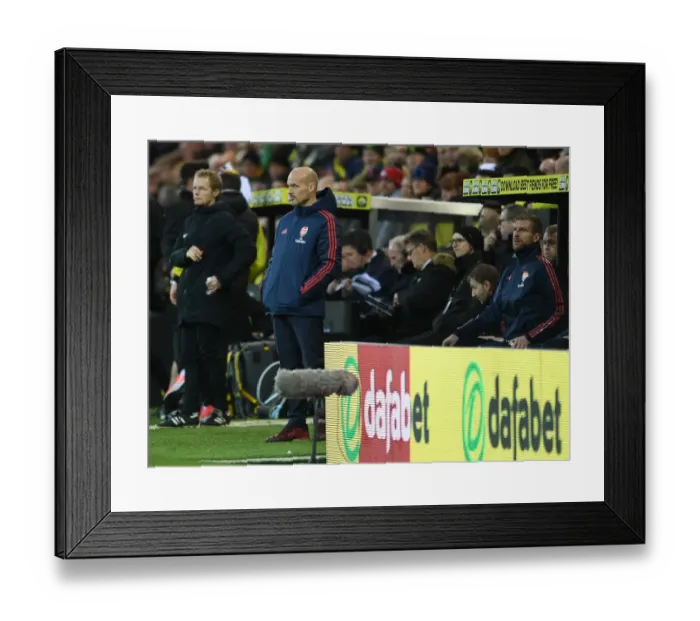 Framed Print : Arsenal Interim Coaches Freddie Ljungberg and Per Mertesacker at Norwich City Match, Premier League 2019-20