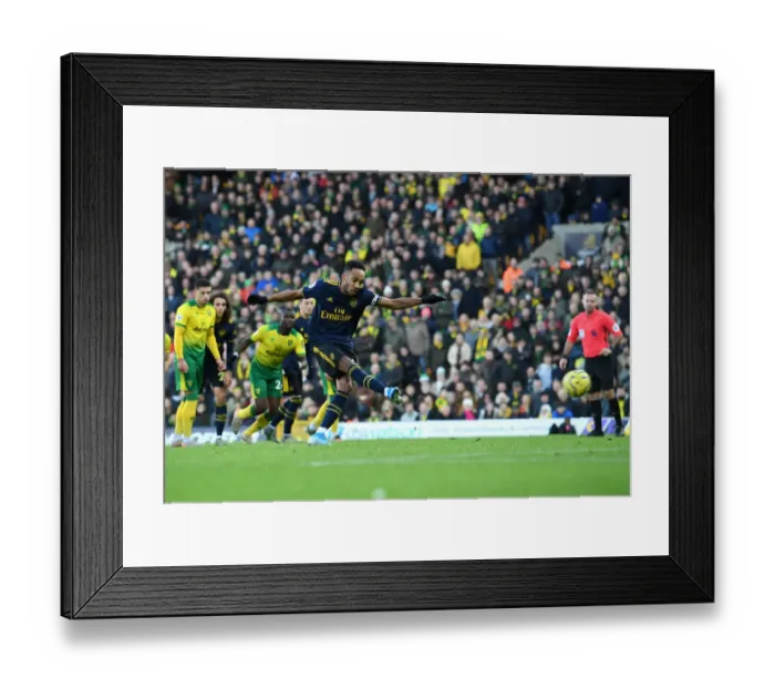 Framed Print : Aubameyang Scores Penalty: Norwich City vs. Arsenal, Premier League 2019-20