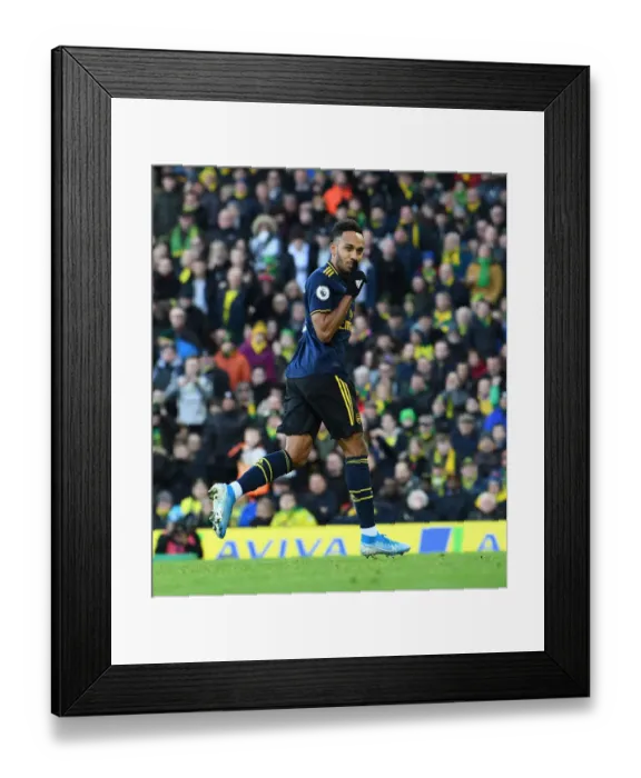 Framed Print : Aubameyang Scores: Norwich City vs. Arsenal, Premier League 2019-20 Framed Print : Aubameyang Scores: Norwich City vs. Arsenal, Premier League 2019-20