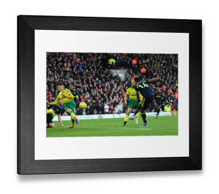 Framed Print : Aubameyang Scores Arsenal's Second Goal: Norwich City vs Arsenal (Premier League 2019-20)
