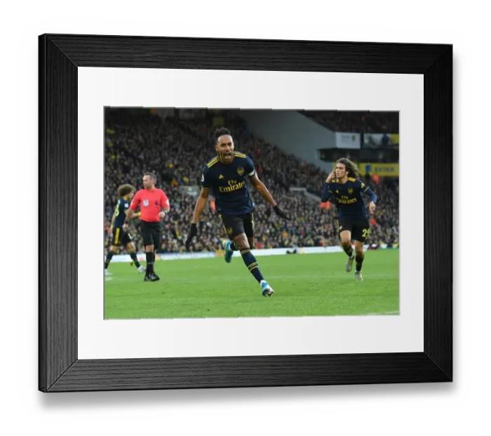 Framed Print : Aubameyang Scores Arsenal's Second Goal: Norwich City vs Arsenal, Premier League 2019-20