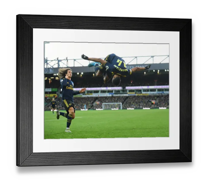 Framed Print : Aubameyang Scores Arsenal's Second Goal: Norwich City vs Arsenal, Premier League 2019-20