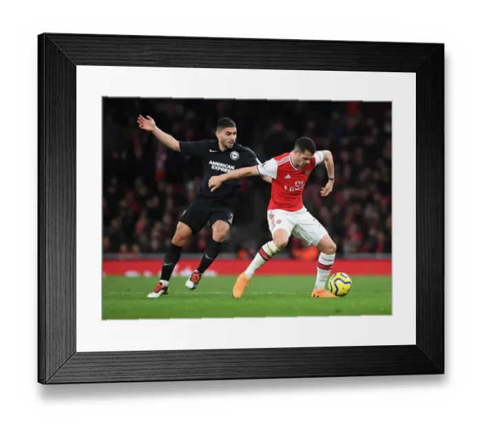 Framed Print : Arsenal vs Brighton: Granit Xhaka vs Neal Maupay Battle in the Premier League (December 2019)