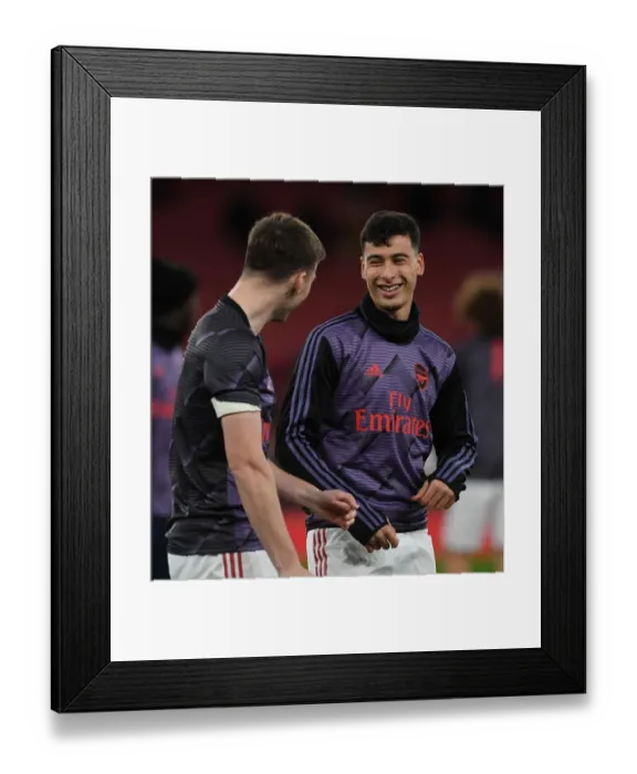 Framed Print : Arsenal FC: Kieran Tierney and Gabriel Martinelli Pre-Match Huddle vs Brighton & Hove Albion (2019-20)