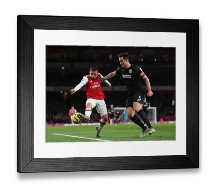 Framed Print : Torreira vs Dunk: Intense Battle at Emirates Stadium - Arsenal vs Brighton & Hove Albion, Premier League 2019-20