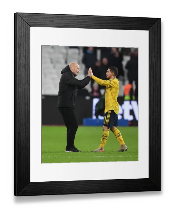 Framed Print : Freddie Ljungberg Congratulates Lucas Torreira: Arsenal's Victory at West Ham United (2019-20)