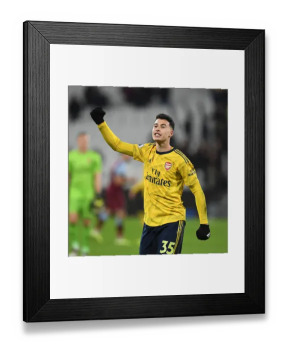 Framed Print : Martinelli's Goal: Arsenal Celebrate at London Stadium vs West Ham United (Premier League 2019-20)