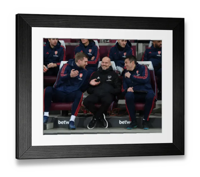 Framed Print : Arsenal: Freddie Ljungberg Laughs with Mertesacker and Bibbo during West Ham Match Framed Print : Arsenal: Freddie Ljungberg Laughs with Mertesacker and Bibbo during West Ham Match