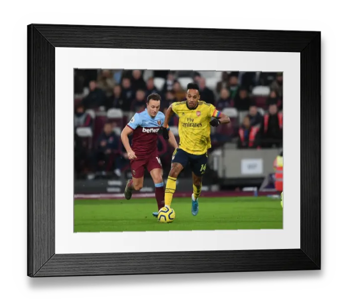 Framed Print : Aubameyang vs. Rice: Battle in the London Derby - West Ham United vs. Arsenal FC (Premier League, 2019-20)