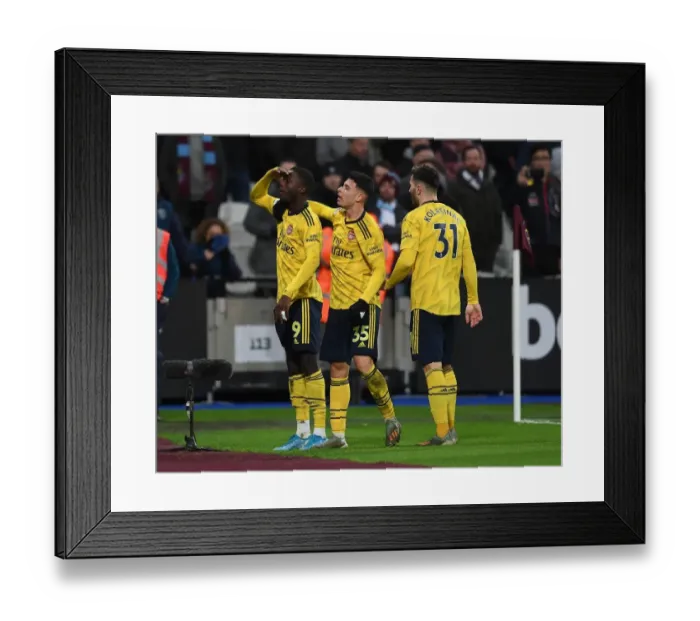 Framed Print : Pepe and Martinelli's Goal Celebration: Arsenal's Winning Moment vs. West Ham United (2019-20) Framed Print : Pepe and Martinelli's Goal Celebration: Arsenal's Winning Moment vs. West Ham United (2019-20)