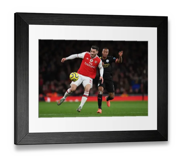Framed Print : Arsenal vs Manchester City: Tense Moment between Sead Kolasinac and Raheem Sterling during the 2019-20 Premier League Clash
