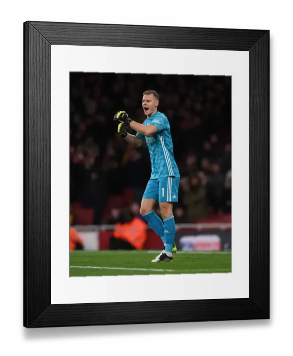Framed Print : Leno's Focus: Arsenal vs Manchester City Showdown - Premier League Clash at Emirates Stadium
