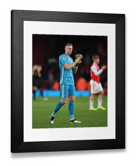 Framed Print : Arsenal's Bernd Leno Celebrates with Fans after Arsenal vs Manchester City, Premier League 2019-20