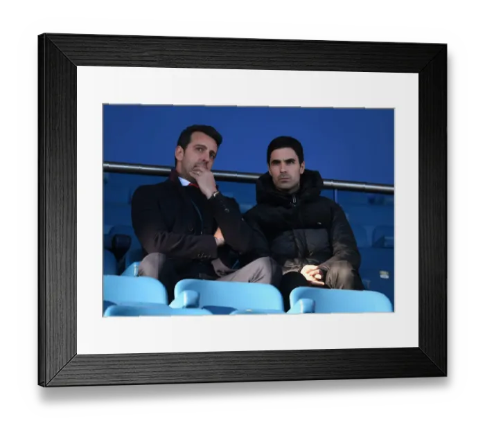Framed Print : Arsenal's Edu and Mikel Arteta Discuss Strategy Before Everton Clash (Premier League 2019-20)