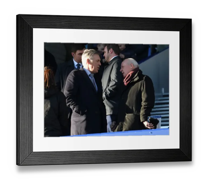 Framed Print : Carlo Ancelotti Reunites with Liam Brady: Everton vs. Arsenal, Premier League 2019-20