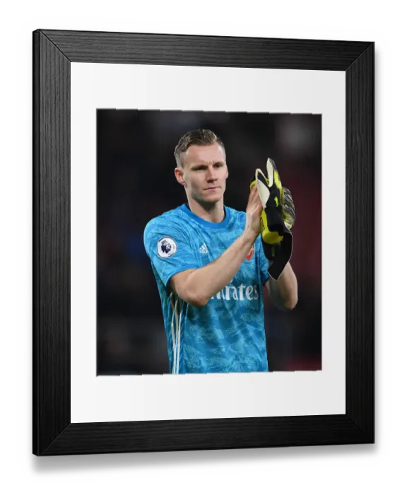 Framed Print : Bernd Leno Salutes Arsenal Fans: Appreciation Moment after AFC Bournemouth Match, Premier League 2019-20