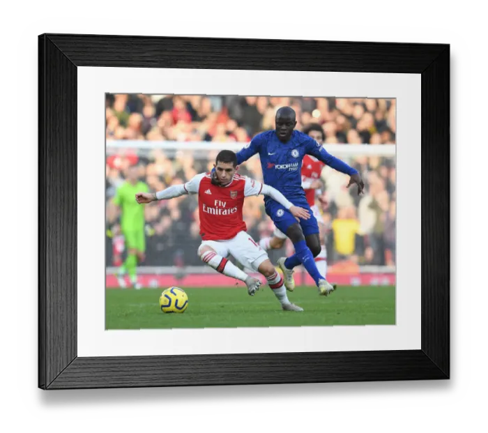 Framed Print : Intense Rivalry: Torreira Fouls Kante in Arsenal vs. Chelsea Showdown (2019-20)