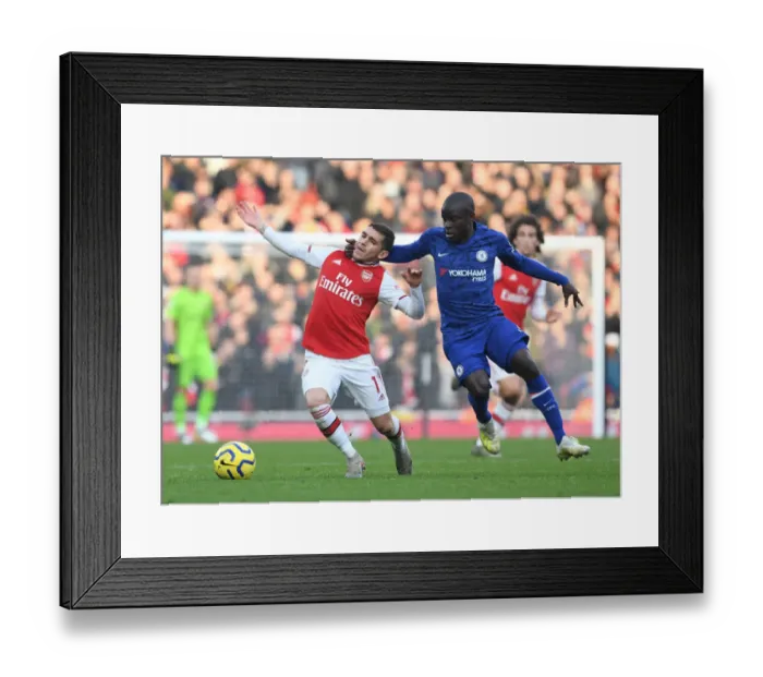 Framed Print : Intense Rivalry: Torreira Fouls Kante in Arsenal vs. Chelsea Clash (Premier League, December 2019)