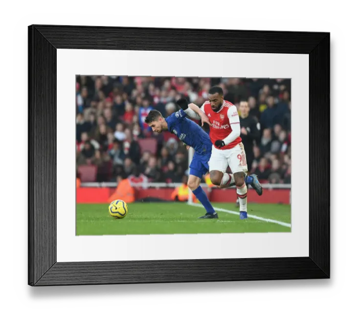 Framed Print : Arsenal vs. Chelsea Showdown: Lacazette vs. Jorginho - A Premier League Battle at Emirates Stadium (2019-20)