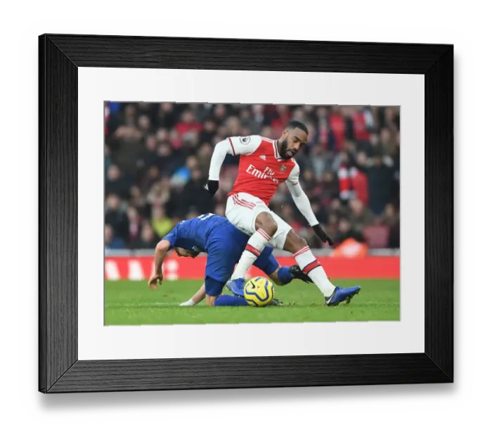 Framed Print : Arsenal vs. Chelsea Showdown: Lacazette vs. Jorginho - A Premier League Battle at Emirates Stadium (2019-20)