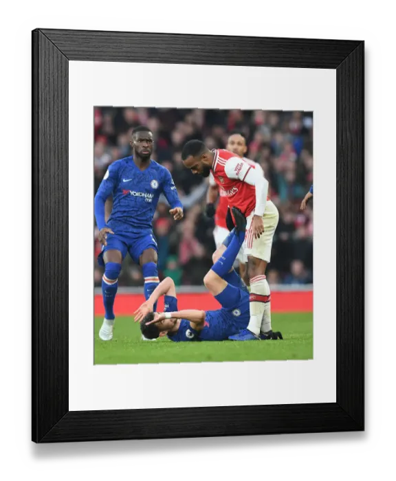 Framed Print : Clash of Titans: Arsenal's Lacazette vs. Chelsea's Jorginho in the Premier League Showdown Framed Print : Clash of Titans: Arsenal's Lacazette vs. Chelsea's Jorginho in the Premier League Showdown