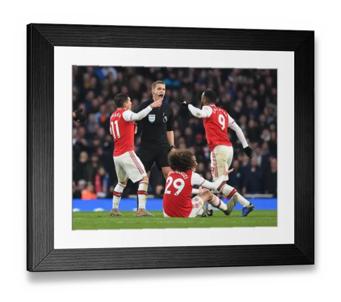 Framed Print : Arsenal vs. Chelsea: Torreira, Aubameyang, and Guendouzi Protest Ref's Call during Intense Premier League Clash (December 2019) Framed Print : Arsenal vs. Chelsea: Torreira, Aubameyang, and Guendouzi Protest Ref's Call during Intense Premier League Clash (December 2019)