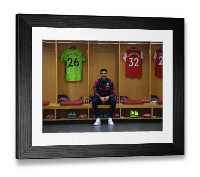 Framed Print : Arsenal FC vs Chelsea FC: Behind the Scenes - Tyreece John-Jules in the Arsenal Changing Room (Premier League, 2019-20)