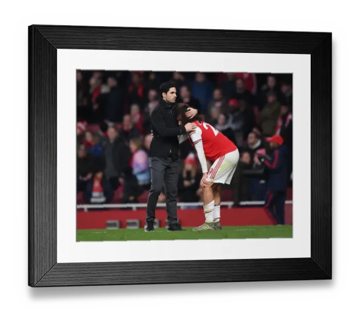 Framed Print : Arsenal's Mikel Arteta Embraces Matteo Guendouzi Amidst Intense Arsenal v Chelsea Rivalry (2019-20)