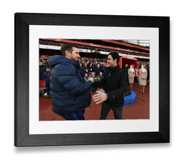 Framed Print : Arsenal's Mikel Arteta and Chelsea's Frank Lampard Meet Before Premier League Clash at Emirates Stadium Framed Print : Arsenal's Mikel Arteta and Chelsea's Frank Lampard Meet Before Premier League Clash at Emirates Stadium