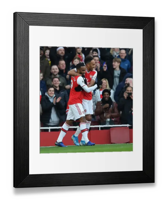 Framed Print : Arsenal's Aubameyang and Lacazette Celebrate Goal Against Chelsea in Premier League Clash