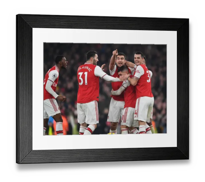 Framed Print : Arsenal's Sokratis, Xhaka, Torreira, Maitland-Niles, and Kolasinac Celebrate Goals Against Manchester United (January 2020)