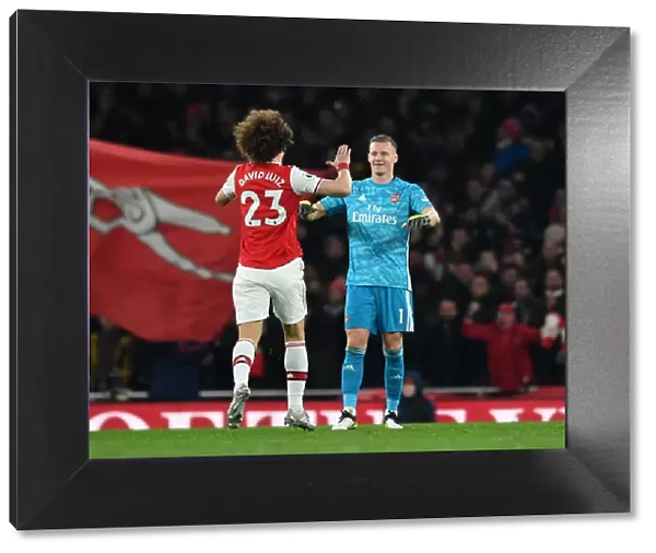 Arsenal's Double Victory: Luiz and Leno Celebrate Goals Against Manchester United (2019-20)