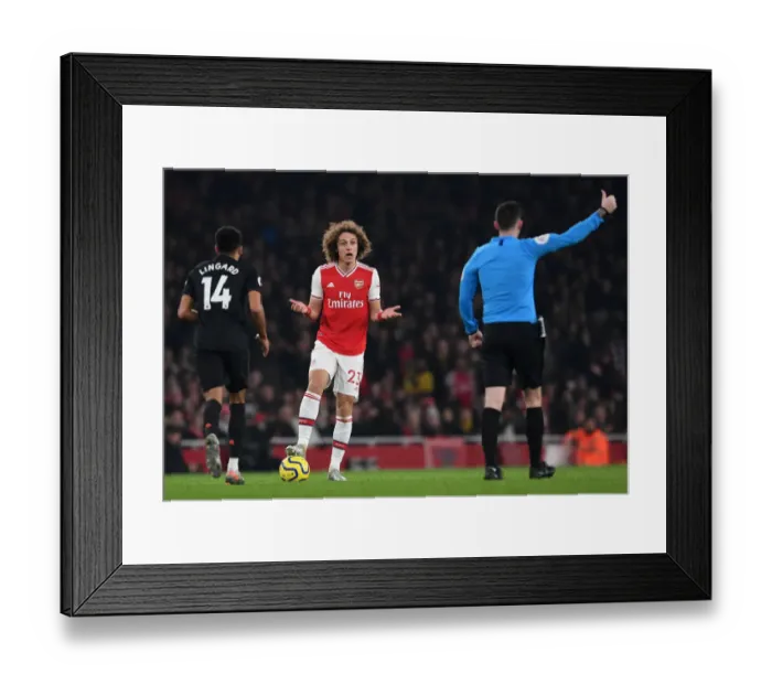 Framed Print : Arsenal's David Luiz in Action: Premier League Clash Against Manchester United (2019-20) Framed Print : Arsenal's David Luiz in Action: Premier League Clash Against Manchester United (2019-20)