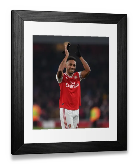 Framed Print : Arsenal's Aubameyang Reacts After Arsenal vs Manchester United, Premier League 2019-2020